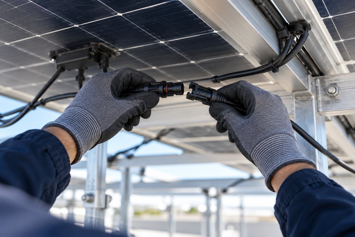 Illustrative solar equipment connection during installation